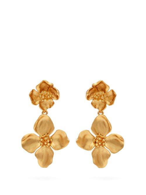 Matchesfashion.com Oscar De La Renta - Flower Drop Clip On Earrings - Womens - Gold