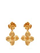 Matchesfashion.com Oscar De La Renta - Flower Drop Clip On Earrings - Womens - Gold
