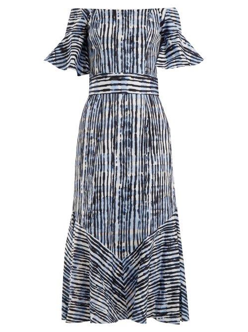 Matchesfashion.com Goat - Fantasy Batik Striped Print Cotton Blend Dress - Womens - Blue Stripe