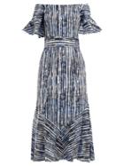 Matchesfashion.com Goat - Fantasy Batik Striped Print Cotton Blend Dress - Womens - Blue Stripe