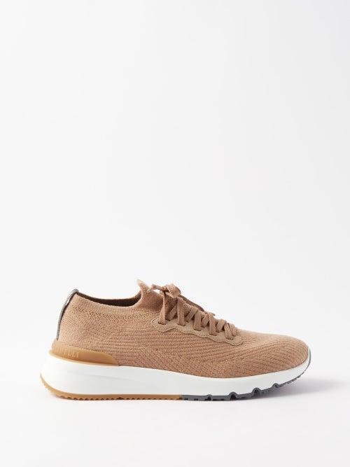 Brunello Cucinelli - Suede-trim Wool-knit Trainers - Mens - Beige