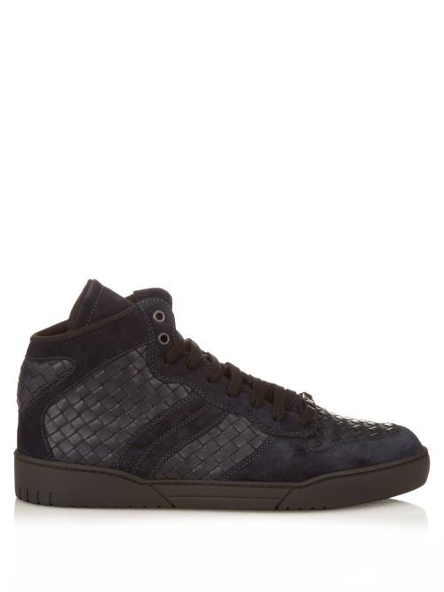 Bottega Veneta Intrecciato High-top Leather And Suede Trainers