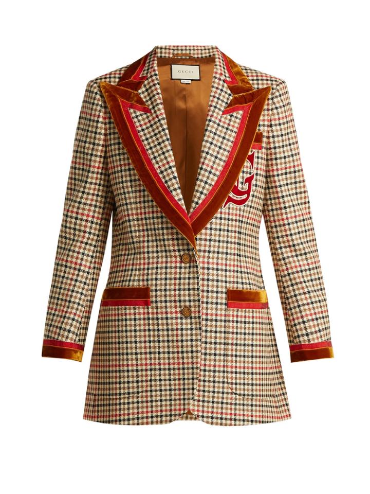 Gucci Velvet-trim Houndstooth Wool-blend Blazer