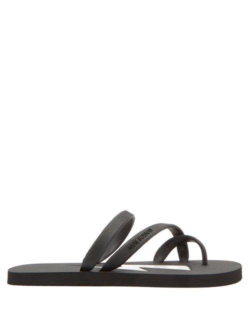 Matchesfashion.com Neil Barrett - Lightning Bolt Print Multi Strap Rubber Sandals - Mens - Black White