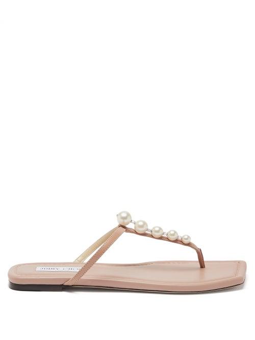 Ladies Shoes Jimmy Choo - Alaina Crystal-embellished Leather Sandals - Womens - Pink White