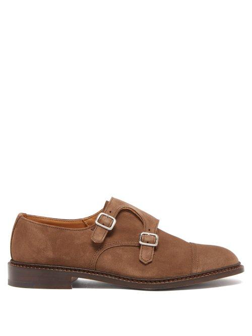 Matchesfashion.com Tricker's - Rufus Suede Monk Strap Suede Shoes - Mens - Tan