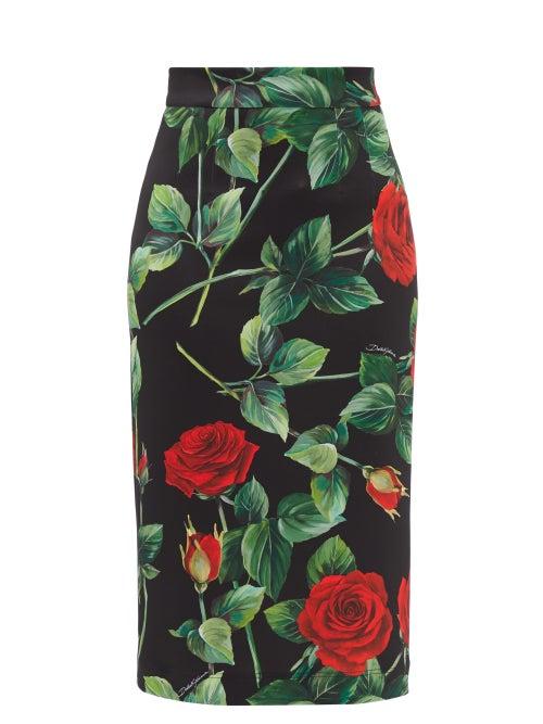 Dolce & Gabbana - Rose-print Scuba-jersey Pencil Skirt - Womens - Red Multi