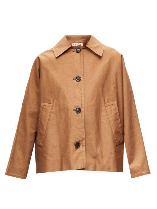 Matchesfashion.com Marni - Oversized Gathered-yoke Cotton-blend Twill Jacket - Womens - Brown