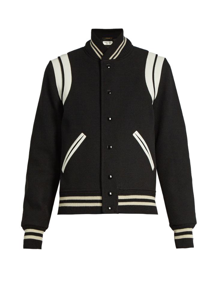 Saint Laurent Bi-colour Wool-blend Bomber Jacket