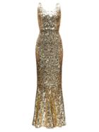 Matchesfashion.com Dolce & Gabbana - Sequinned Fishtail Gown - Womens - Gold