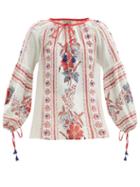Matchesfashion.com D'ascoli - Olga Tasselled Floral-print Cotton-khadi Blouse - Womens - Red Multi