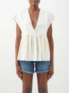 Raey - Deep-v Organic Cotton-blend Gathered Top - Womens - Ivory