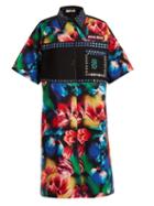 Matchesfashion.com Miu Miu - Flower Print Embellished Stretch Denim Dress - Womens - Black Multi