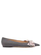 Matchesfashion.com Midnight 00 - Miss Pinstripe & Floral Pvc Flats - Womens - Grey Multi