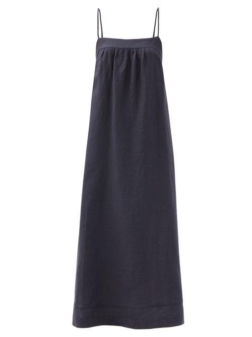 Matchesfashion.com Casa Raki - Vicky Tie-back Organic-linen Dress - Womens - Navy