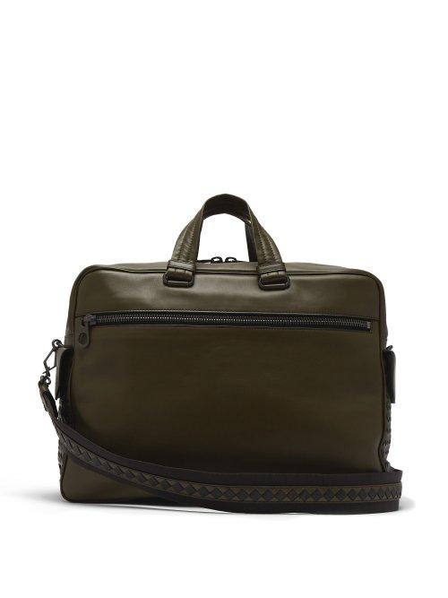 Matchesfashion.com Bottega Veneta - Intrecciato Check Leather Holdall - Mens - Khaki