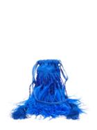 Matchesfashion.com The Attico - Ostrich Feather Embellished Satin Clutch - Womens - Blue