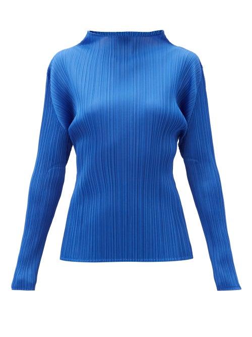 Ladies Rtw Pleats Please Issey Miyake - High-neck Technical-pleated Top - Womens - Blue