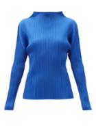 Ladies Rtw Pleats Please Issey Miyake - High-neck Technical-pleated Top - Womens - Blue