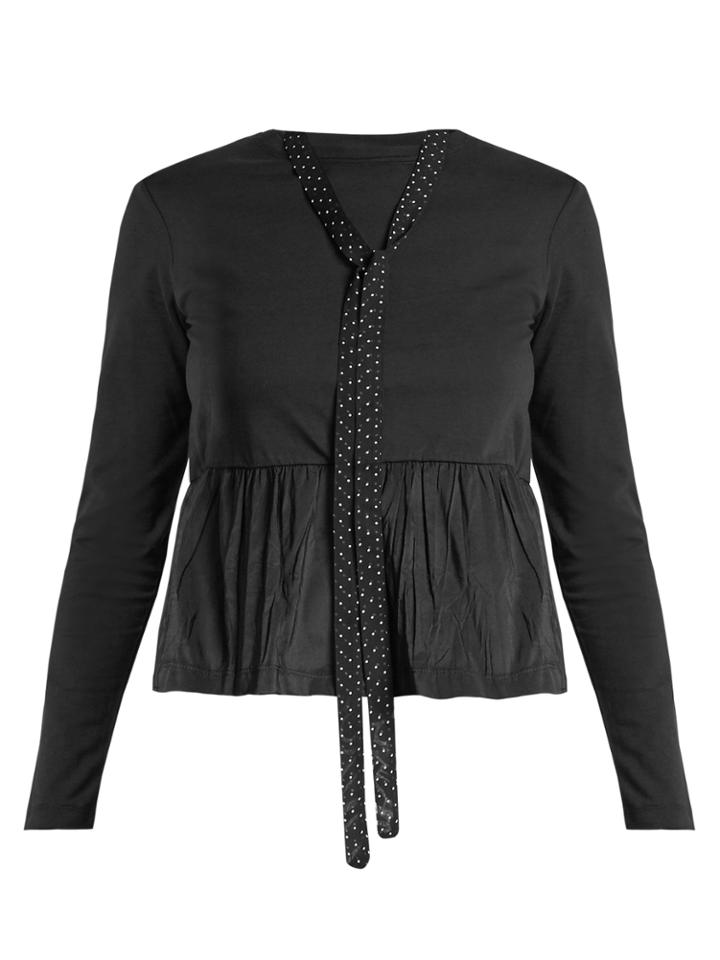 Redvalentino Tie-neck Contrasting-hem Cotton Top