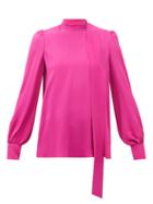 Valentino - Scarf-neck Silk-georgette Blouse - Womens - Pink