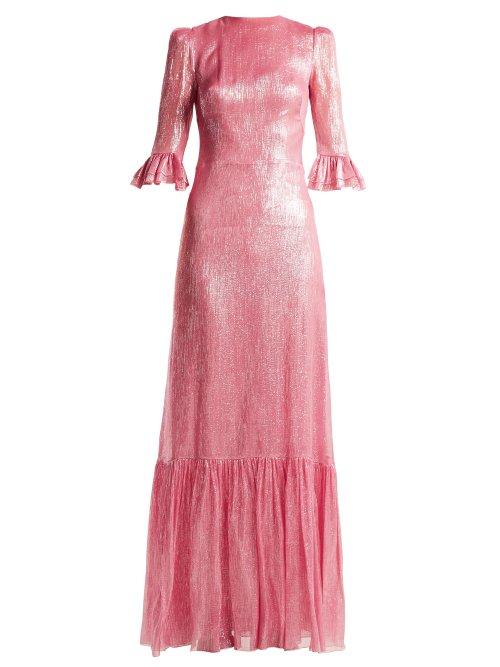 Matchesfashion.com The Vampire's Wife - Festival Ruffle Trimmed Silk Blend Lam Dress - Womens - Pink