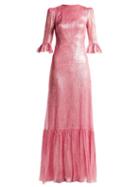 Matchesfashion.com The Vampire's Wife - Festival Ruffle Trimmed Silk Blend Lam Dress - Womens - Pink