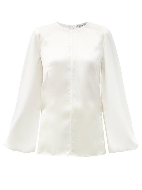 Matchesfashion.com Jw Anderson - Balloon-sleeve Satin Blouse - Womens - White