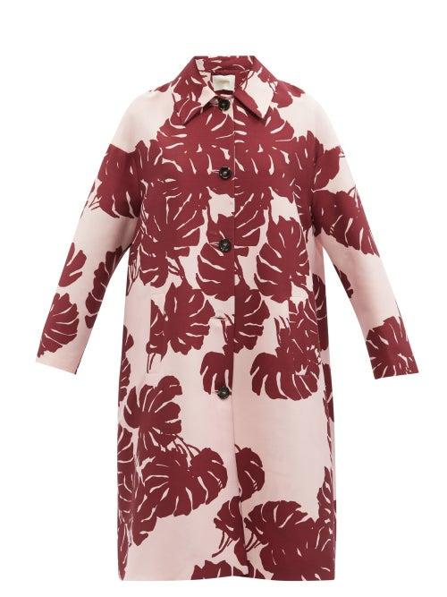 Ladies Beachwear La Doublej - Boxy Monstera-print Wool-blend Crepe Coat - Womens - Pink Print