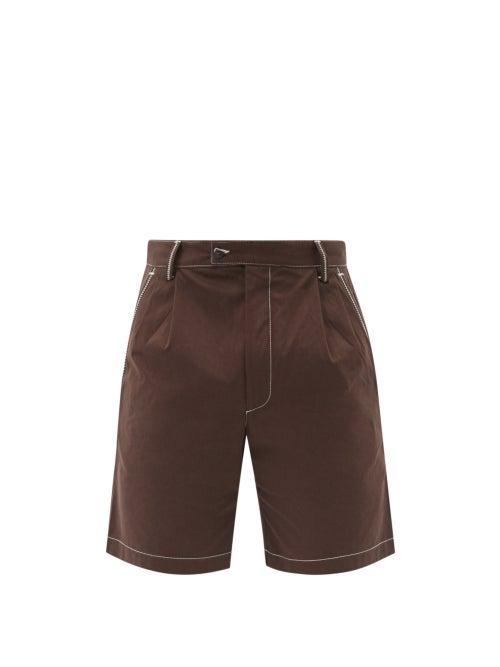 Matchesfashion.com Phipps - Dad Topstitched Organic-cotton Twill Shorts - Mens - Dark Brown