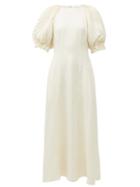 Matchesfashion.com Gabriela Hearst - Puga Puff-sleeve Linen-pliss Midi Dress - Womens - Ivory