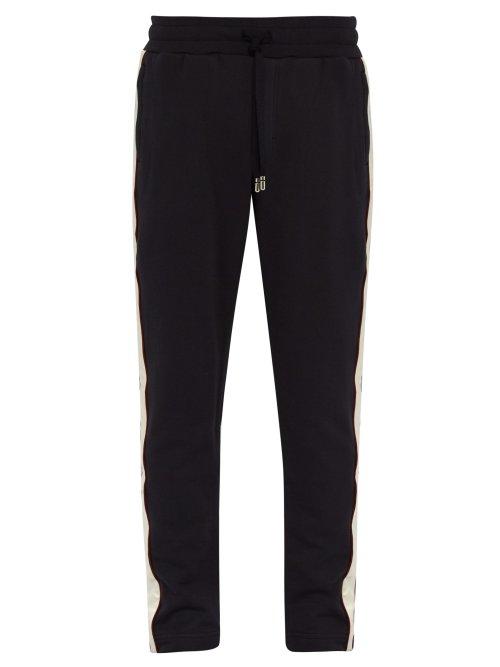 Matchesfashion.com Dolce & Gabbana - Satin Side Stripe Cotton Blend Jersey Track Pants - Mens - Navy