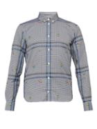 Matchesfashion.com Maison Kitsun - Lemon Embroidered Checked Cotton Shirt - Mens - Navy