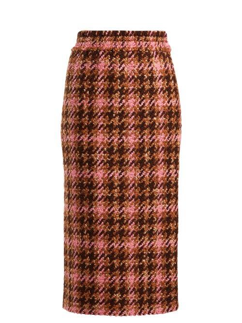 Matchesfashion.com Miu Miu - Houndstooth Virgin Wool Blend Boucl Pencil Skirt - Womens - Pink Multi