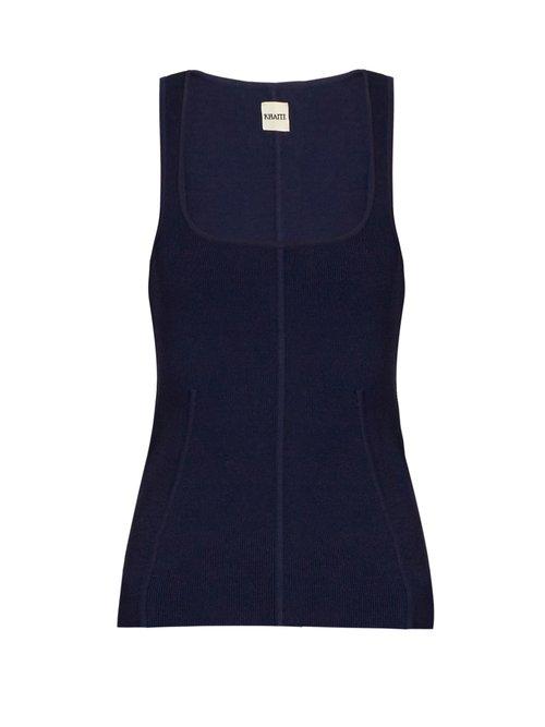 Matchesfashion.com Khaite - Danielle Scoop Neck Ribbed Knit Tank Top - Womens - Navy