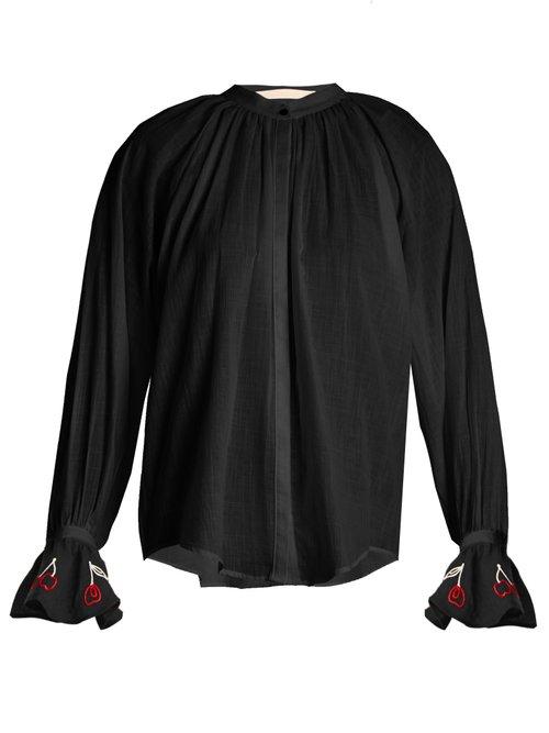 Matchesfashion.com Bliss And Mischief - Cherry Embroidered Cotton Voile Shirt - Womens - Black