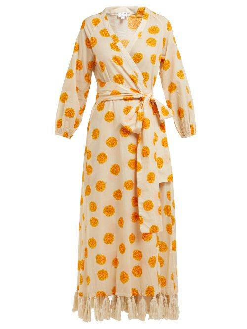 Matchesfashion.com Rhode Resort - Lena Floral Print Tasselled Cotton Wrap Dress - Womens - Ivory Multi