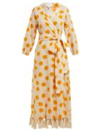 Matchesfashion.com Rhode Resort - Lena Floral Print Tasselled Cotton Wrap Dress - Womens - Ivory Multi