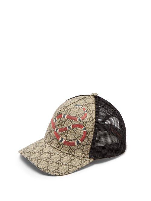 Matchesfashion.com Gucci - Gg Supreme And Kingsnake Print Mesh Cap - Mens - Beige
