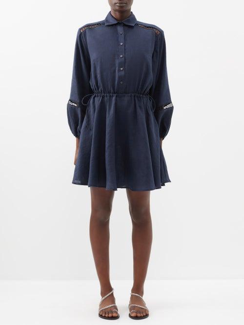 Boteh - Puff-sleeved Linen Shirt Dress - Womens - Charcoal