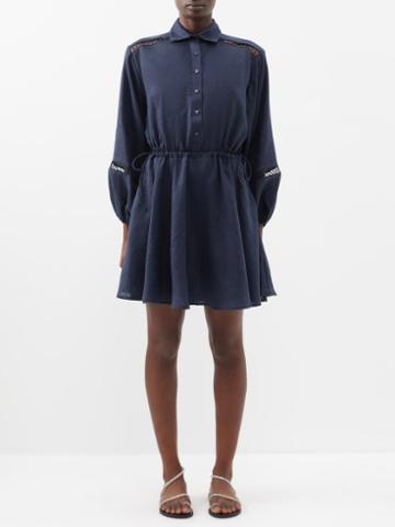 Boteh - Puff-sleeved Linen Shirt Dress - Womens - Charcoal