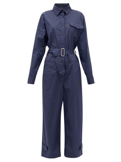 Matchesfashion.com 2 Moncler 1952 - Tuta Belted Cotton-blend Taffeta Jumpsuit - Womens - Navy