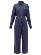 Matchesfashion.com 2 Moncler 1952 - Tuta Belted Cotton-blend Taffeta Jumpsuit - Womens - Navy