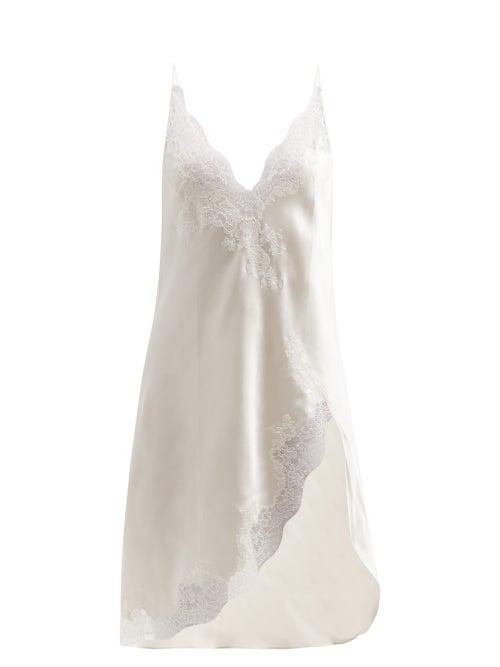 Ladies Lingerie Carine Gilson - Side-slit Lace-trimmed Silk Short Slip Dress - Womens - Ivory