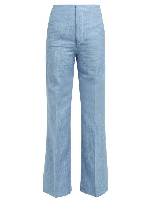 Matchesfashion.com Joseph - Kirk High Rise Linen Blend Wide Leg Trousers - Womens - Blue
