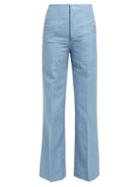 Matchesfashion.com Joseph - Kirk High Rise Linen Blend Wide Leg Trousers - Womens - Blue