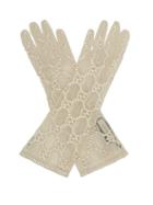 Matchesfashion.com Gucci - Gg Embroidered Lace Gloves - Womens - White