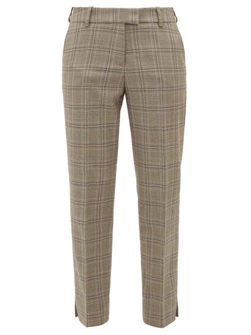 Matchesfashion.com Cefinn - Slit Hem Prince Of Wales Check Tapered Trousers - Womens - Brown Multi
