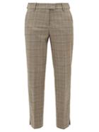Matchesfashion.com Cefinn - Slit Hem Prince Of Wales Check Tapered Trousers - Womens - Brown Multi