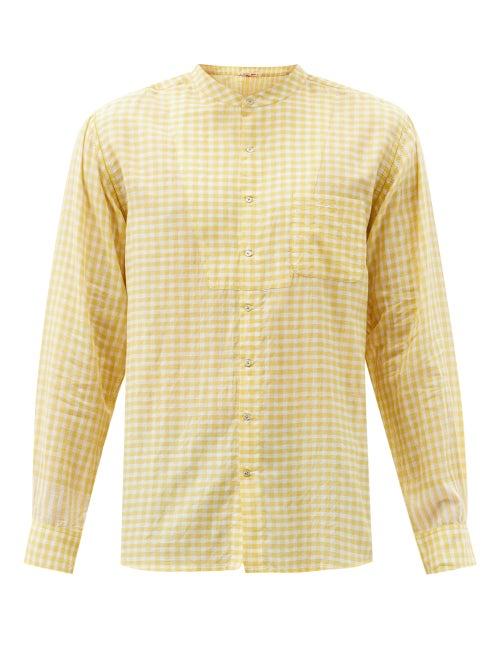 Matchesfashion.com Pro - Collarless Check Cotton Shirt - Mens - Yellow